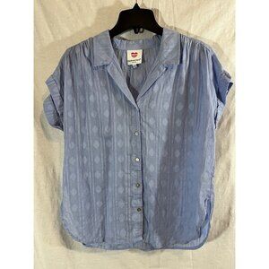 Hester & Orchard Women's Large Short Sleeve Blue Button Down Blouse
